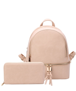 Fashion Zipper Classic Backpack & Wallet Set LP1082W NUDE